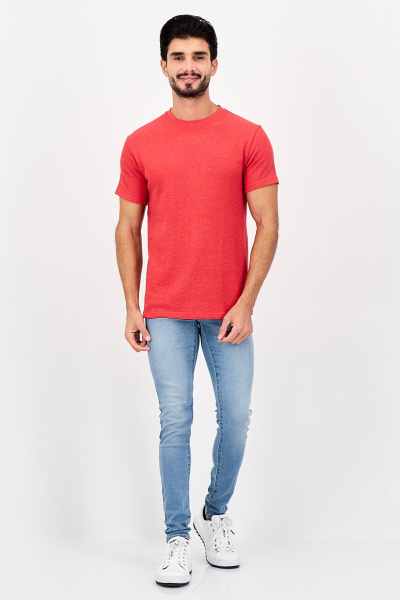 Threadbare Men Crew Neck Short Sleeve Textured T-Shirt, Red - Image 3